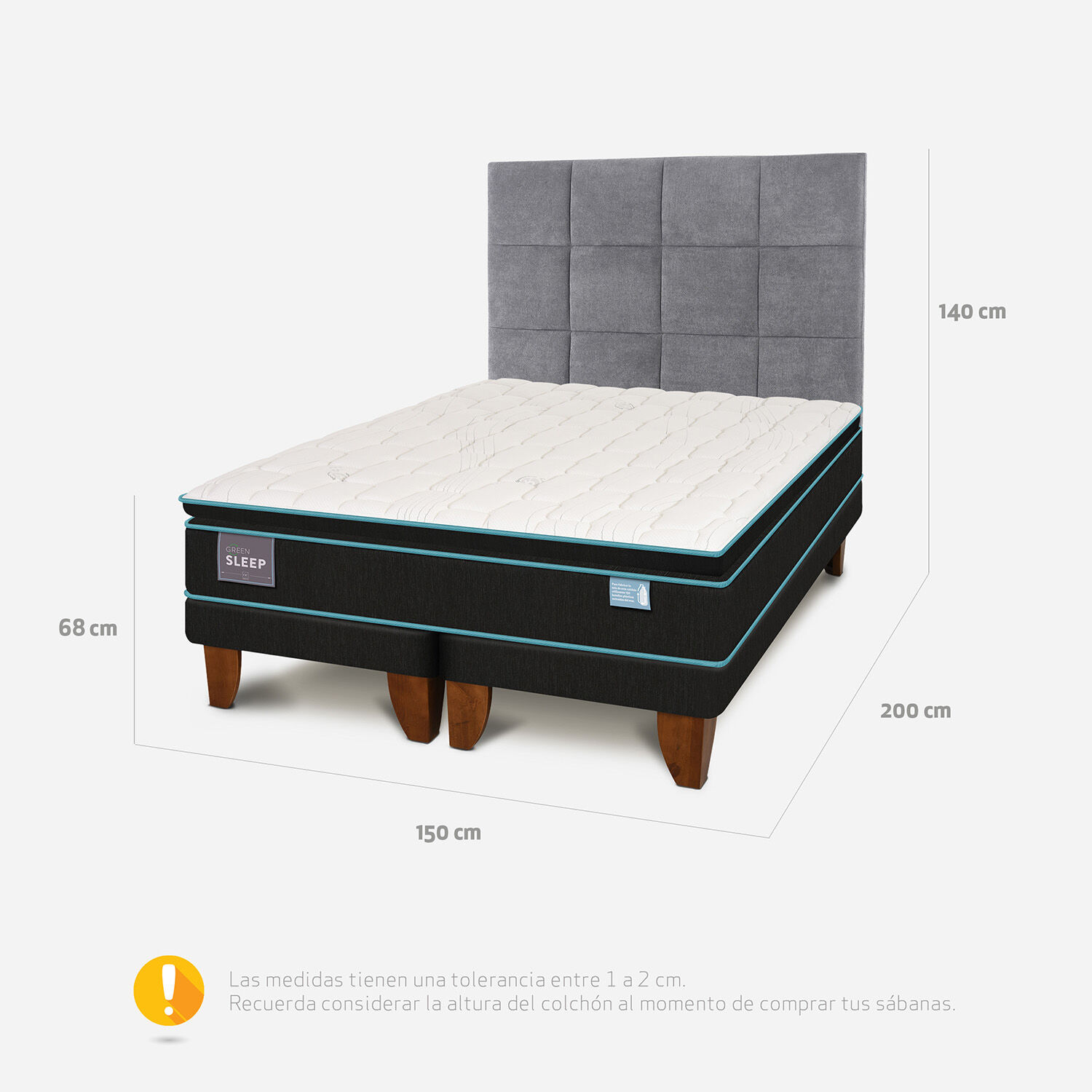 Cama Europea 2 Plazas Green Sleep Base Dividida + Respaldo T&aacute;mesis