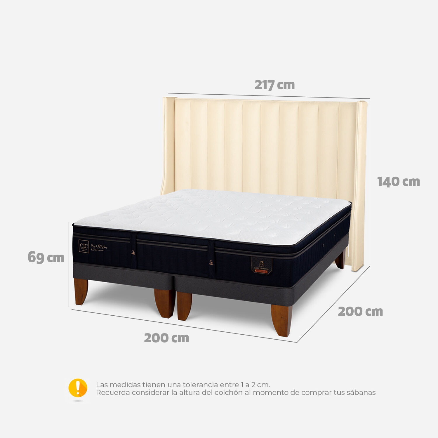 Cama Europea Super King Super Premium + Respaldo Panaro