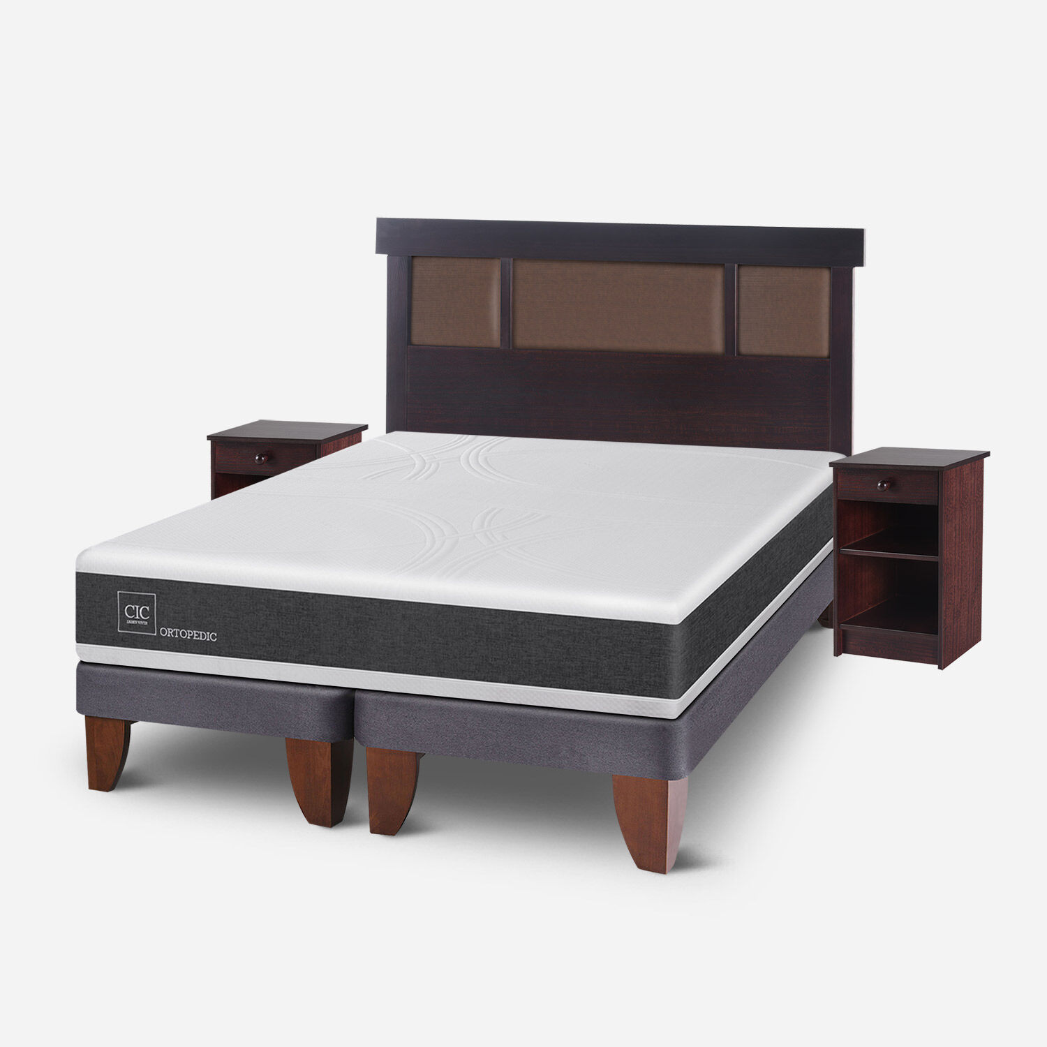 Cama Europea 2 Plazas Ortopedic Base Dividida + Set Dubl&iacute;n Chocolate