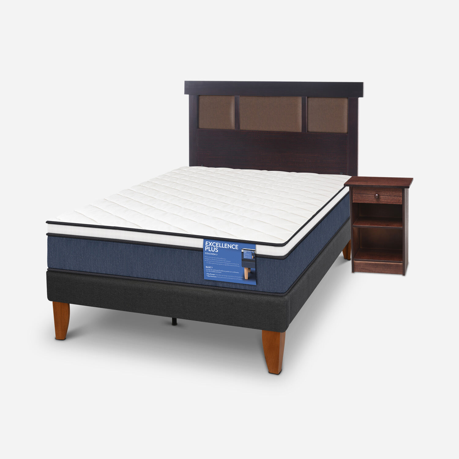 Cama Europea Curve 1,5 Plazas Excellence Plus + Set Dubl&iacute;n Chocolate