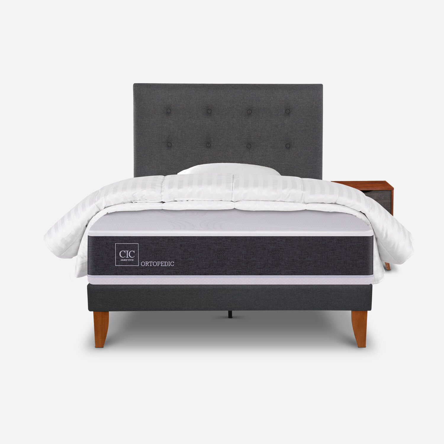 Cama Europea Curve 1,5 Plazas Ortopedic + Set &Eacute;ufrates + Almohada + Plum&oacute;n