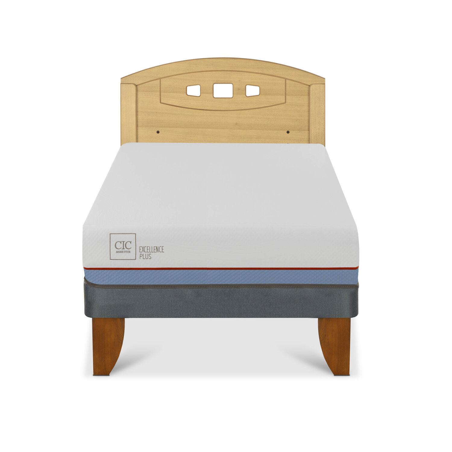 Cama Europea 1,5 Plazas Excellence Plus + Respaldo Gales Mostaza