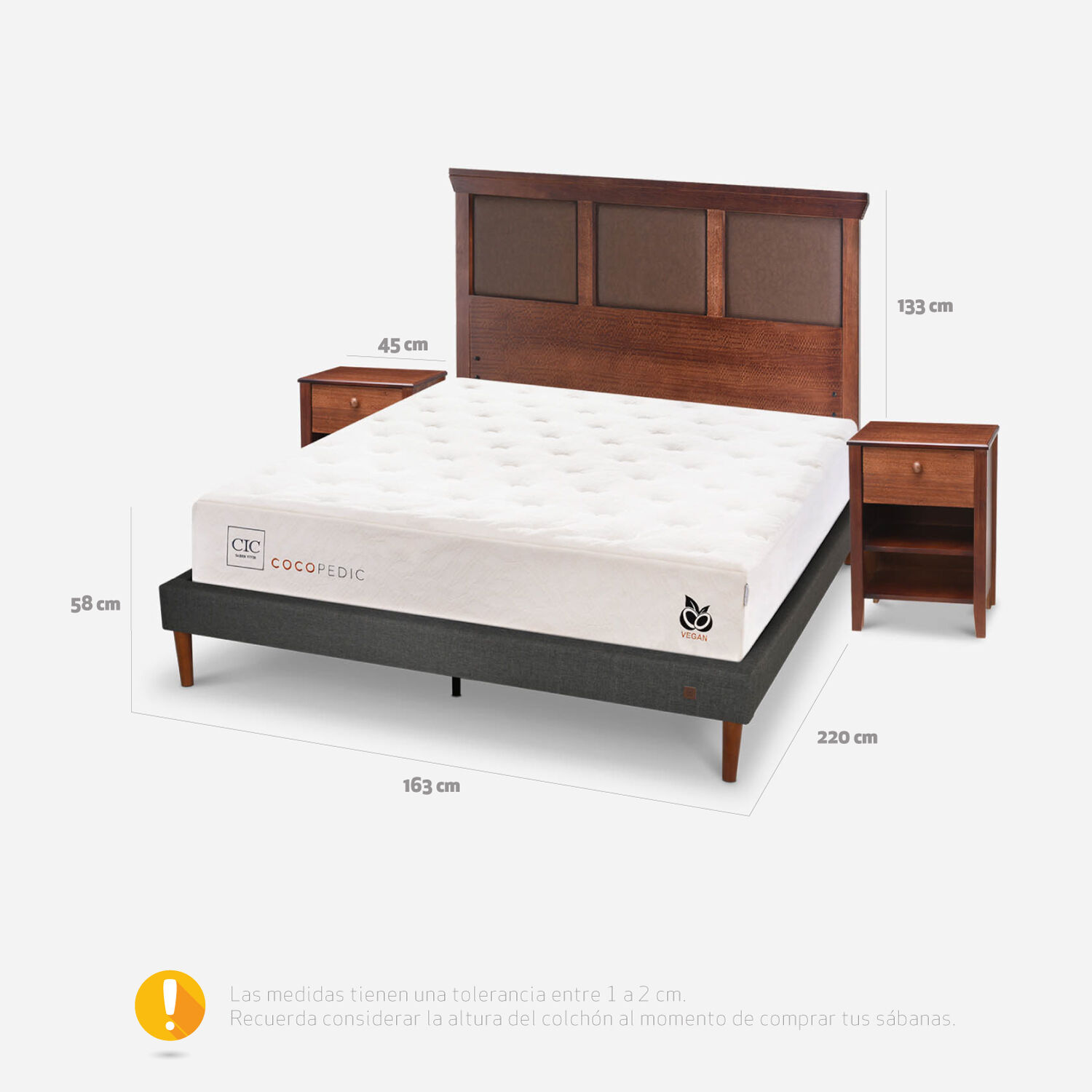 Cama Europea Curve 2 Plazas Cocopedic + Set Torino Caramel