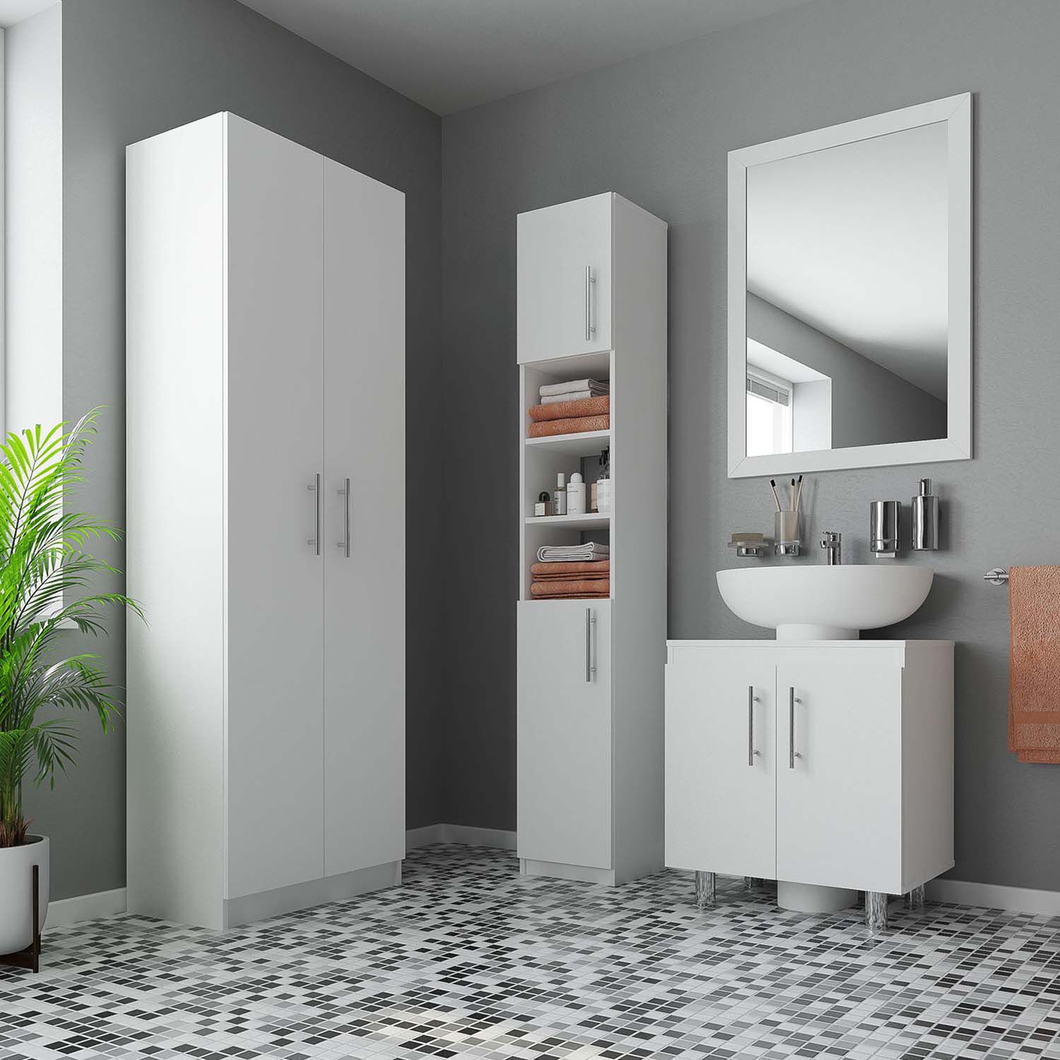 Set de Ba&ntilde;o Vanitorio + Estante Organizador Blanco