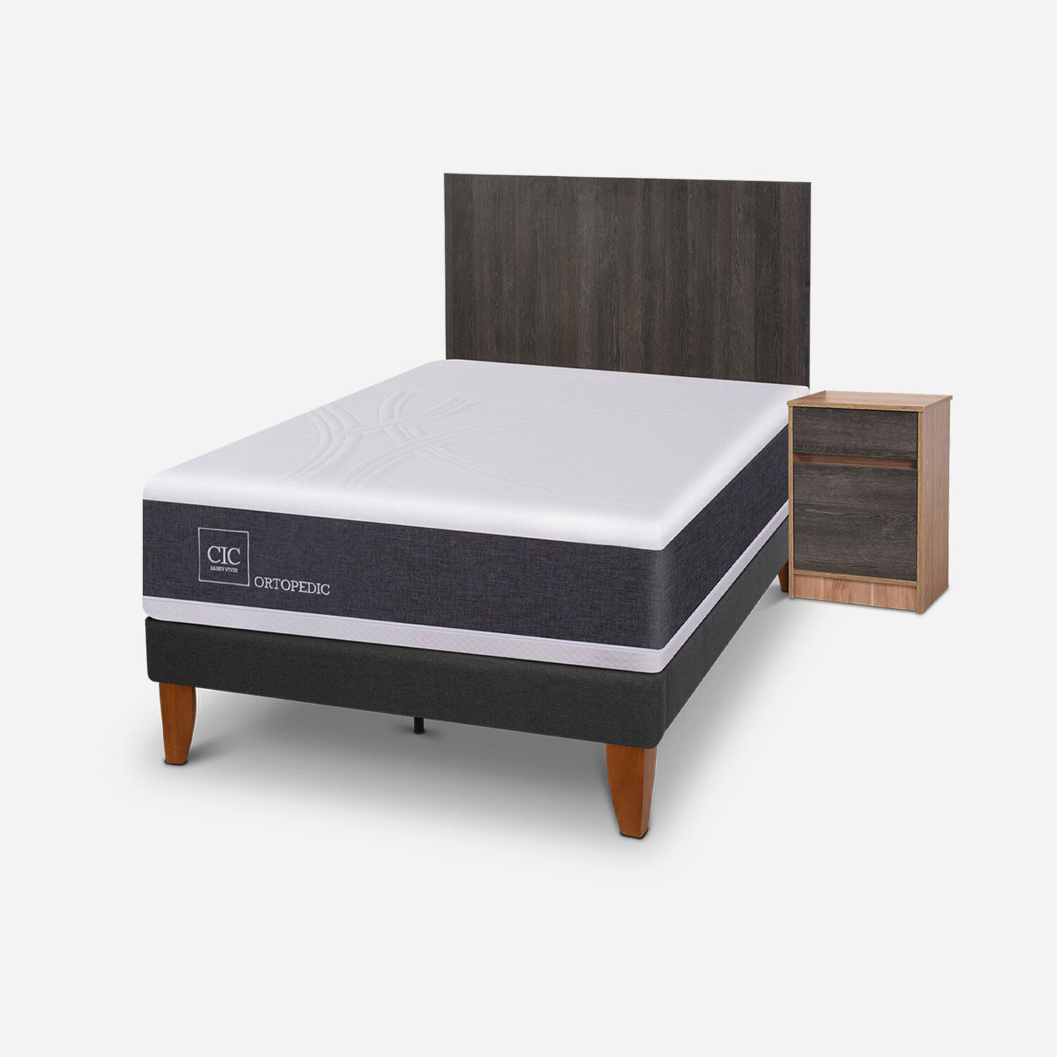 Cama Europea Curve 1,5 Plazas Ortopedic + Set Espresso
