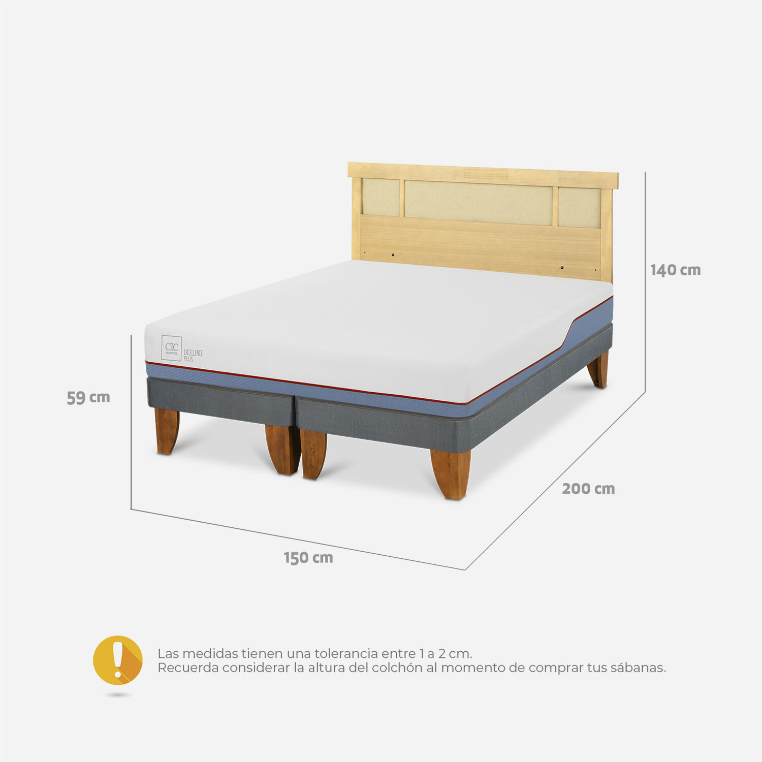 Cama Europea 2 Plazas Excellence Plus Base Dividida + Respaldo Dublín Mostaza
