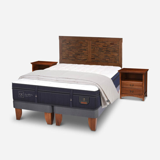 Cama Europea 2 Plazas Base Dividida Super Premium + Set Antique + Plumón 100% Pluma de Ganso
