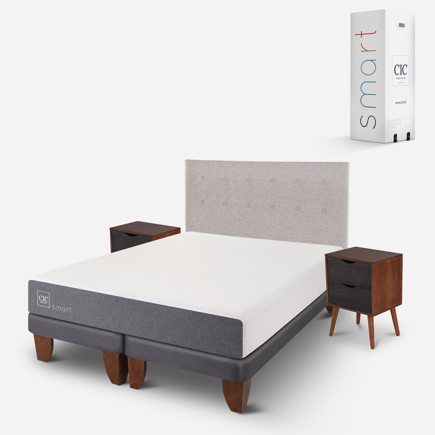 Cama Europea 2 Plazas Smart Base Dividida + Set Tigris