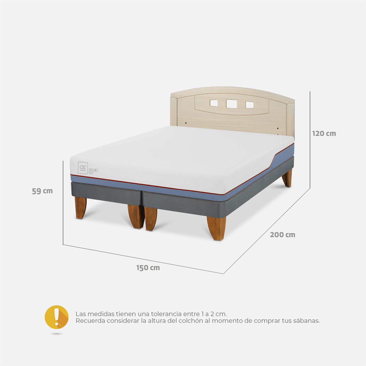 Cama Europea 2 Plazas Excellence Plus Base Dividida + Respaldo Gales Alpino