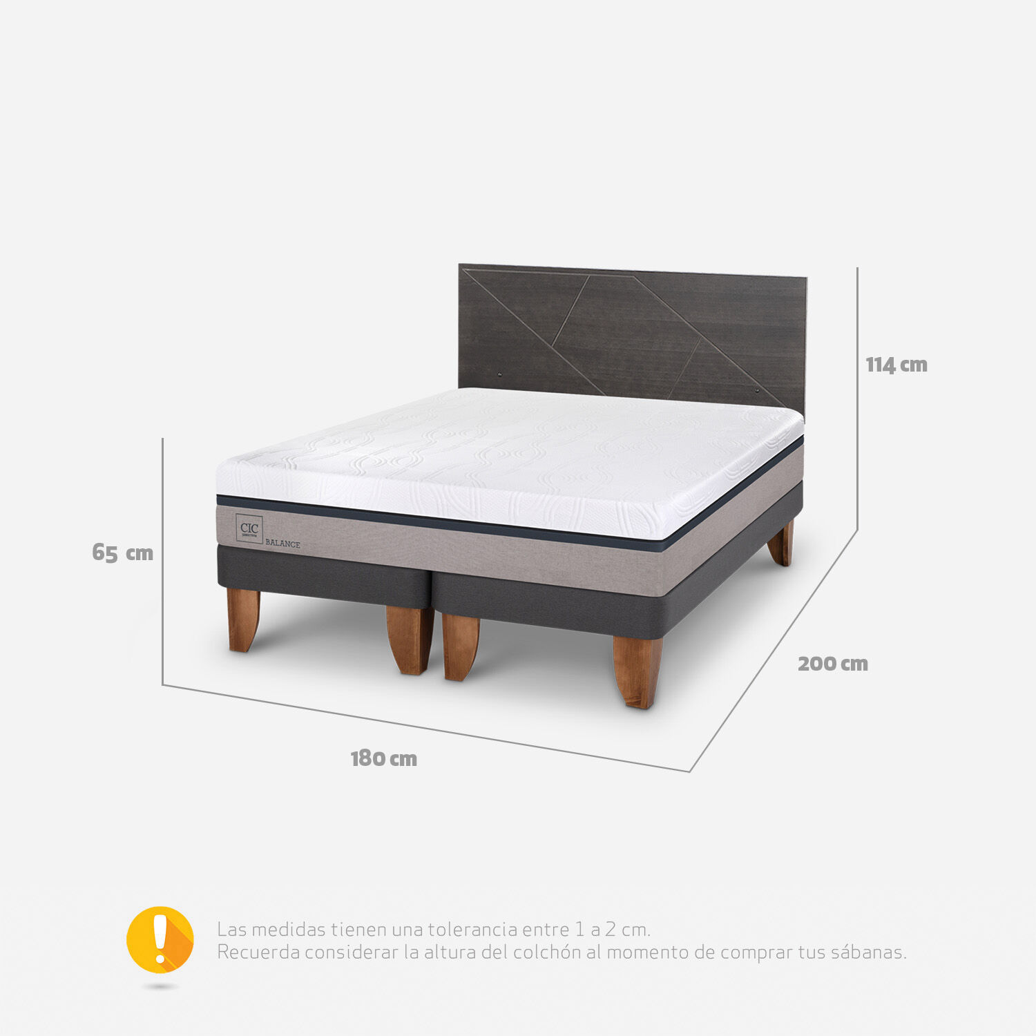 Cama Europea King Balance + Respaldo Villarrica Gris