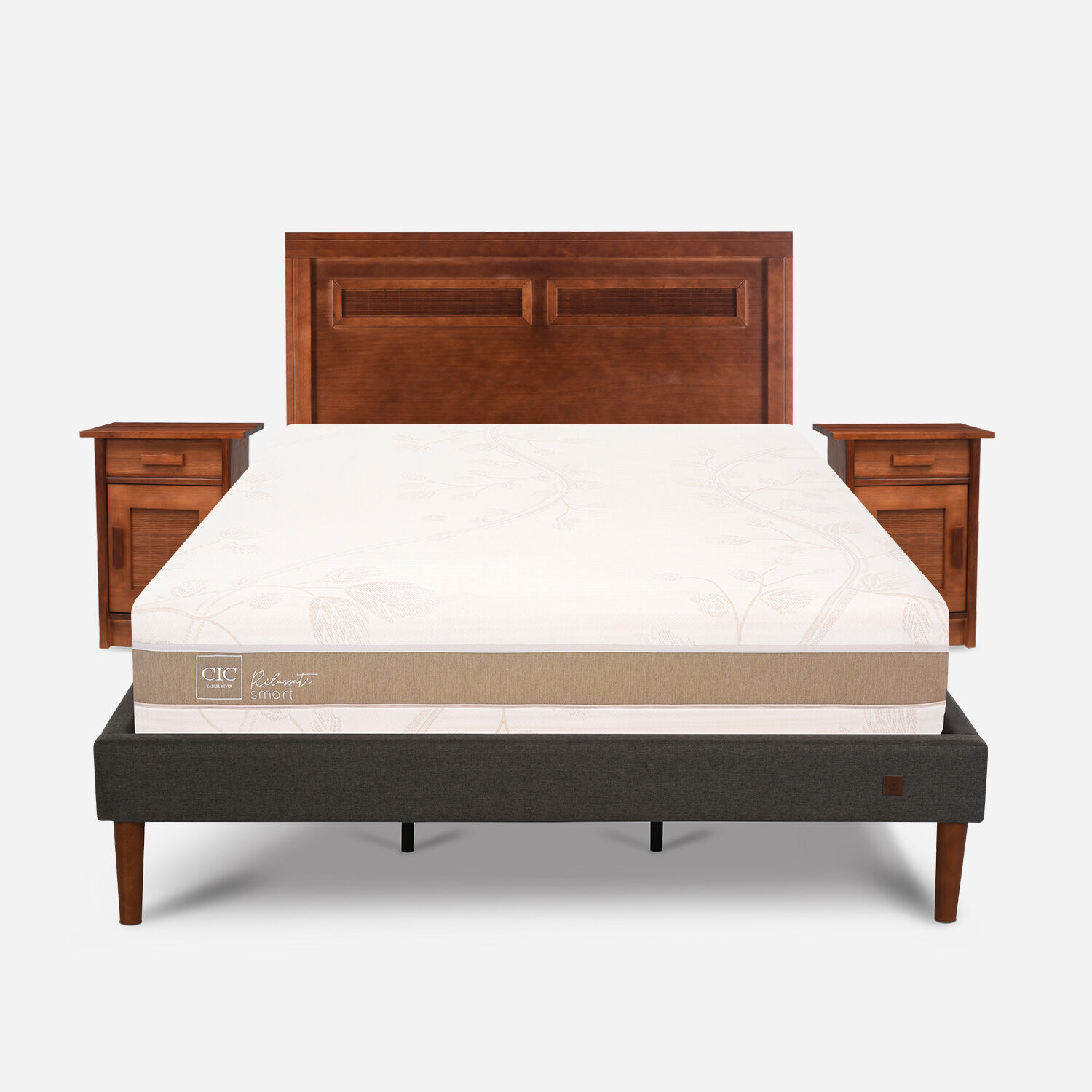 Cama Europea Curve King Rilassati Infinity + Set Mil&aacute;n Caramel