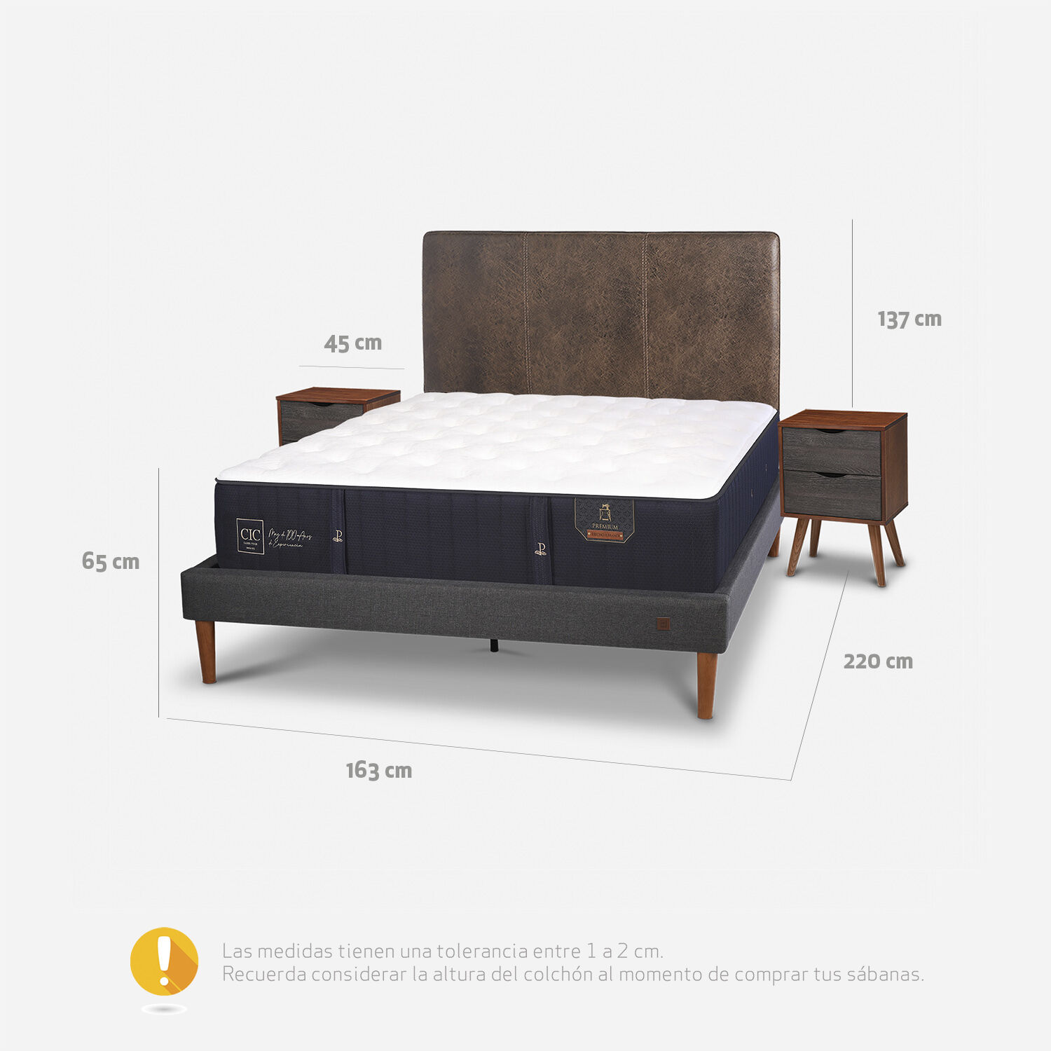 Cama Europea Curve 2 Plazas Premium + Set Baker