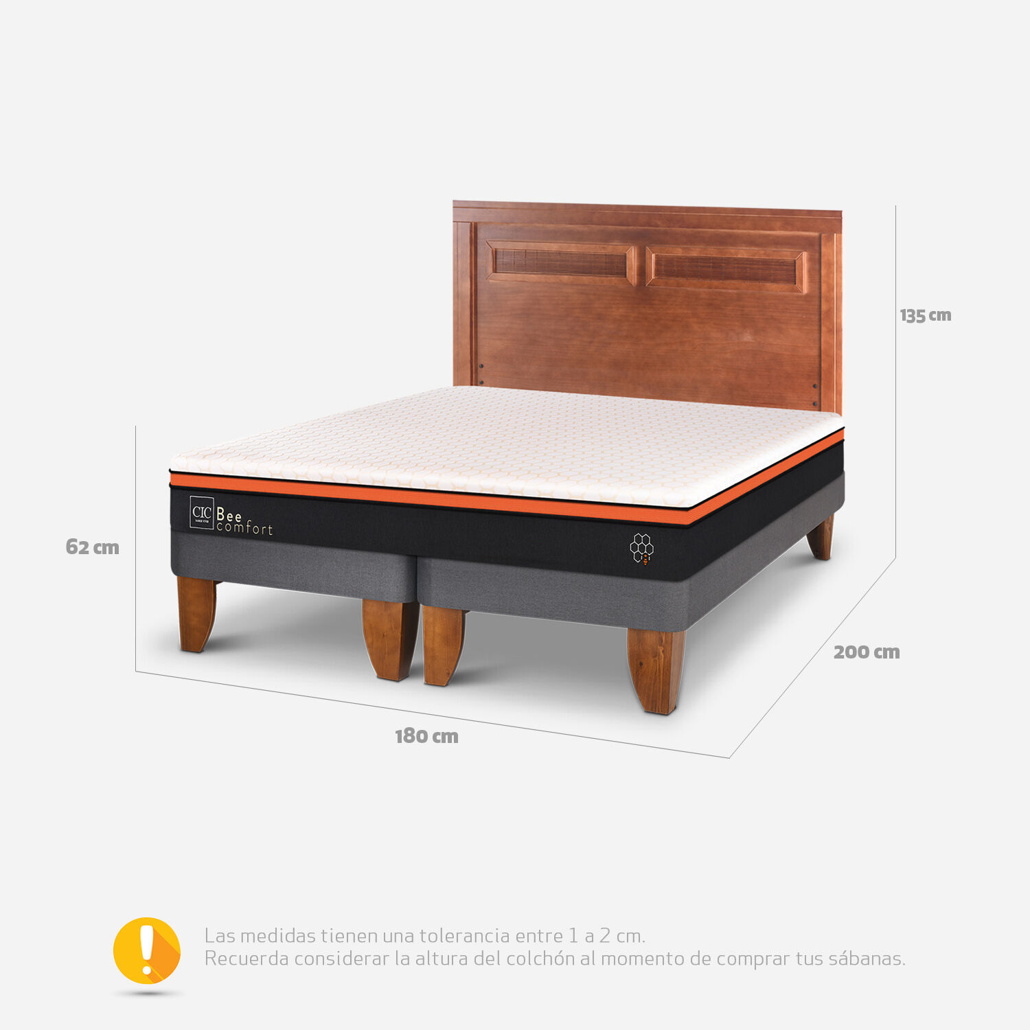 Cama Europea King Bee Comfort + Respaldo Milán Caramel