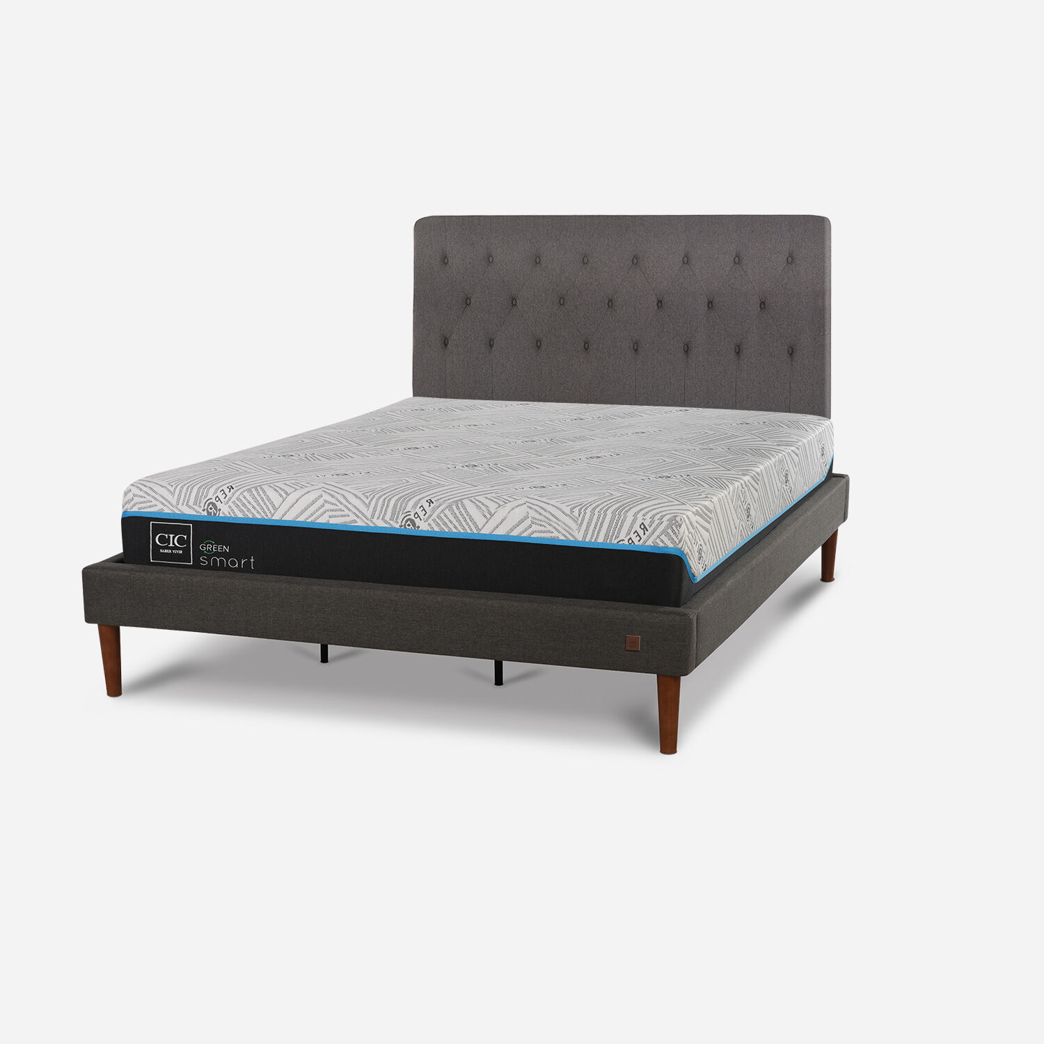 Cama Europea Curve King Infinity Green + Respaldo Kavery