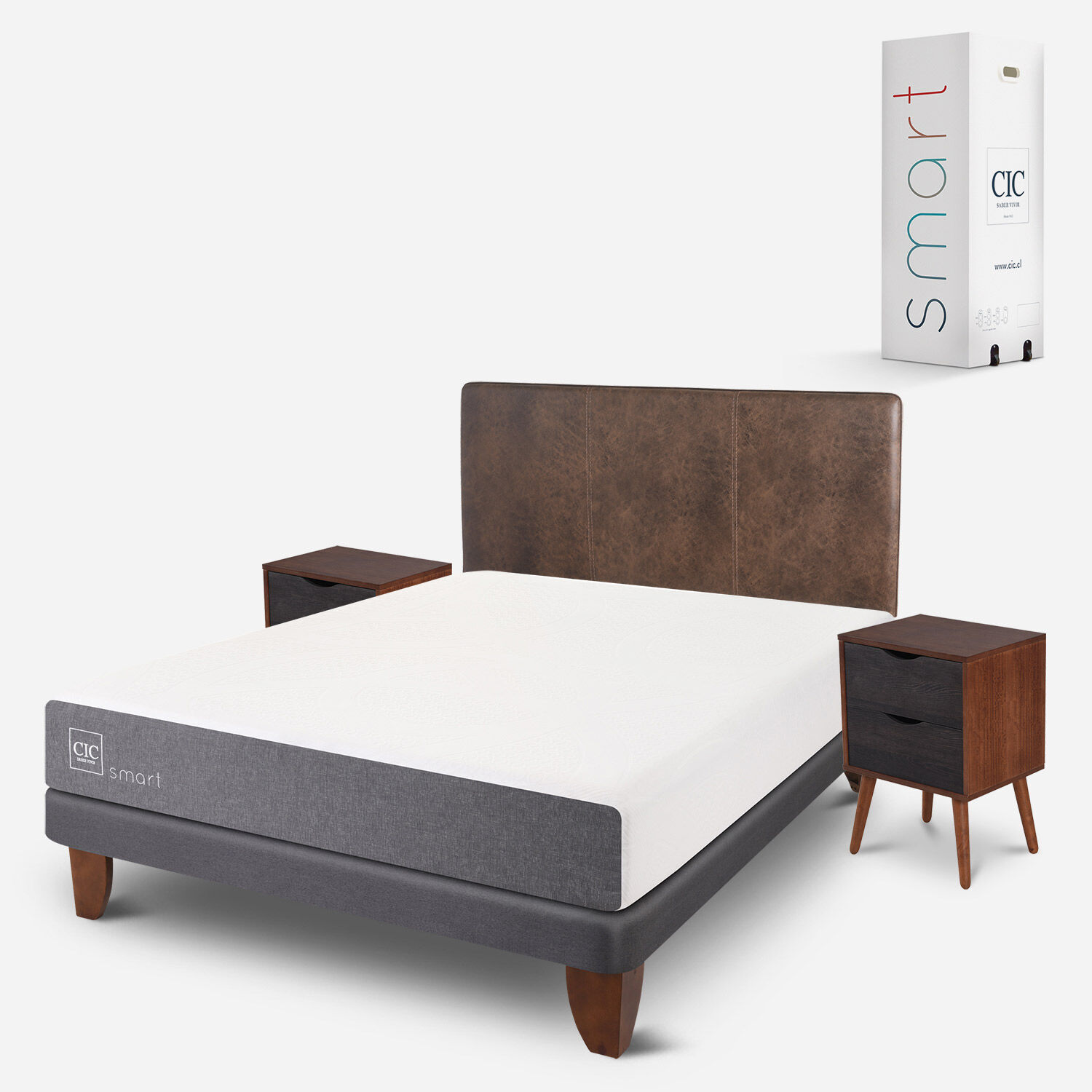 Cama Europea 2 Plazas Smart Base Normal + Set Baker