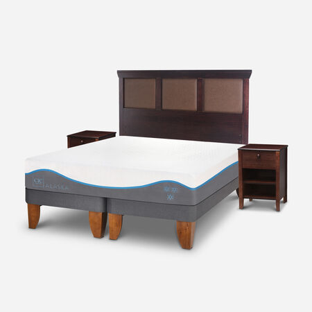 Cama Europea 2 Plazas Alaska Base Dividida + Set Torino Chocolate