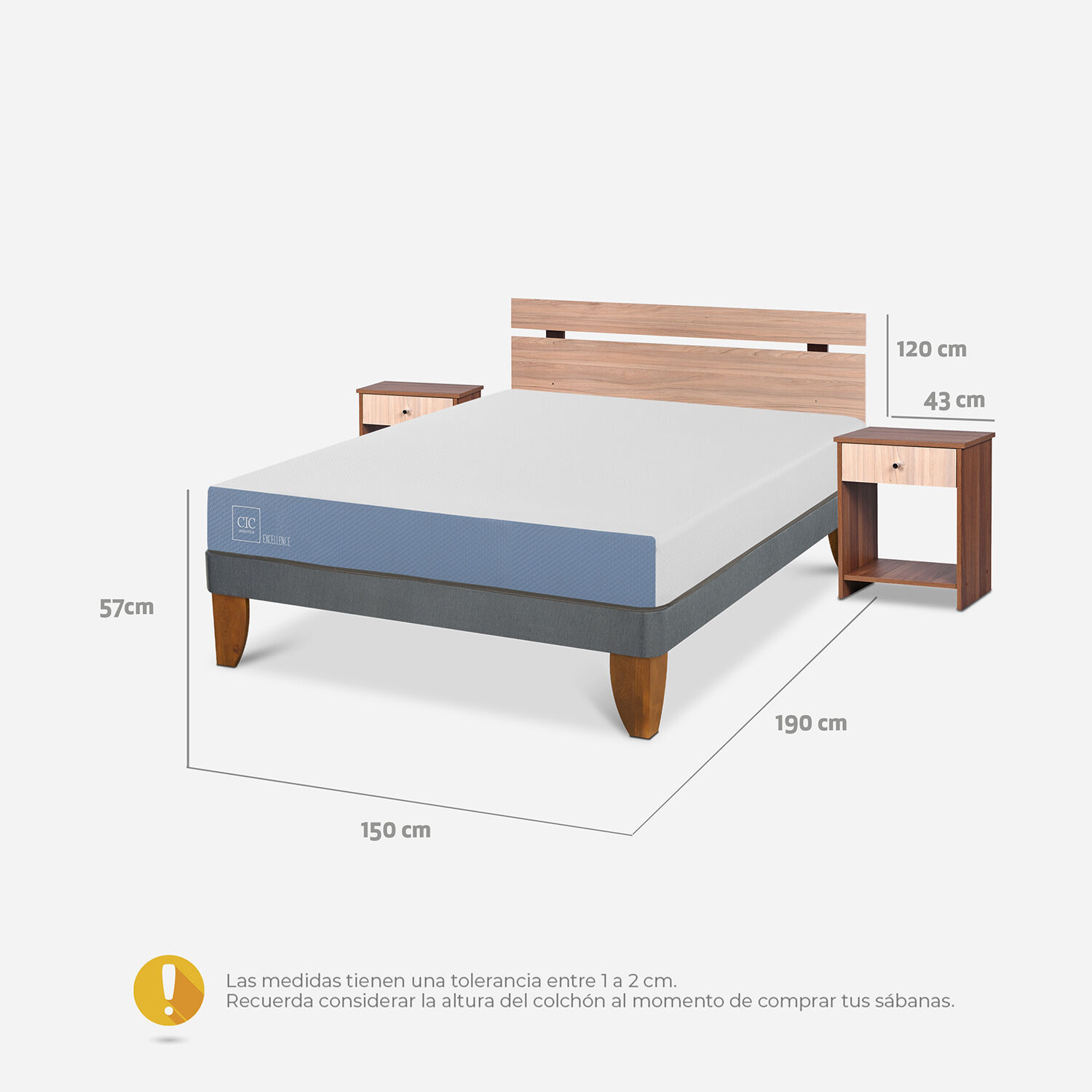 Cama Europea 2 Plazas Excellence Base Normal + Set Olmo