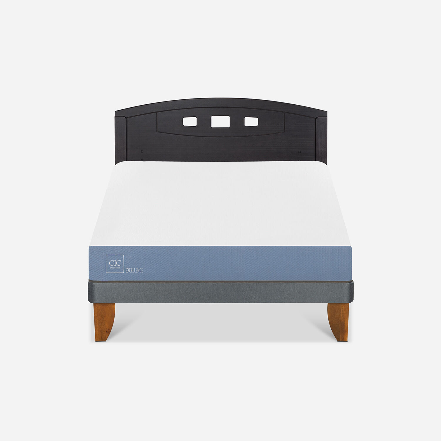 Cama Europea 2 Plazas Excellence Base Normal + Respaldo Gales Negro