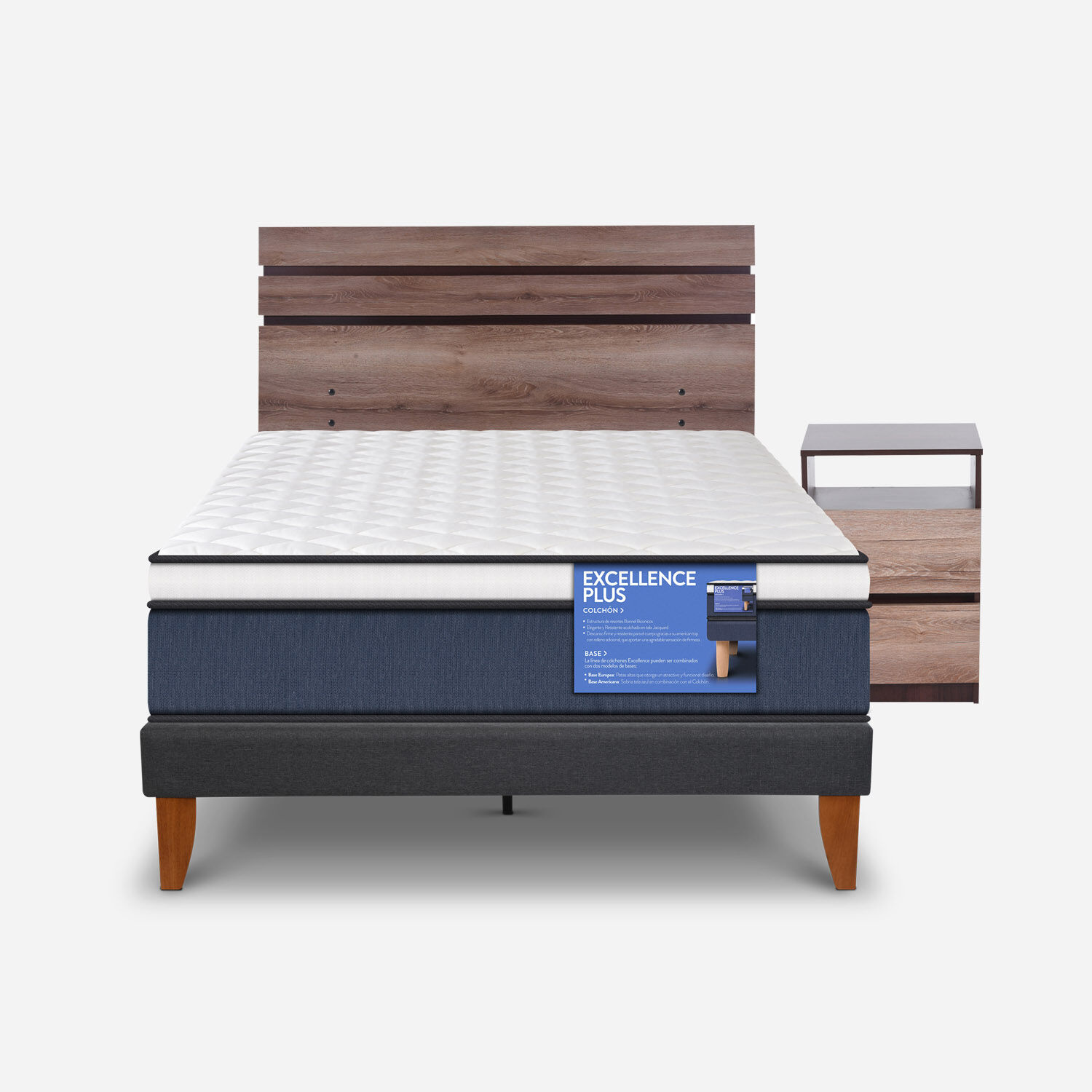 Cama Europea Curve 1.5 Plazas Excellence Plus + Set Ares