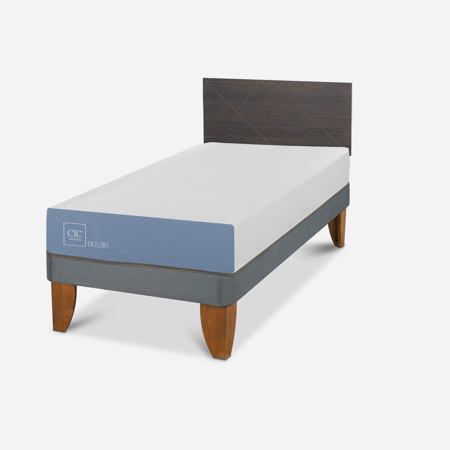 Cama Europea 1 Plaza Excellence + Respaldo Villarrica Gris