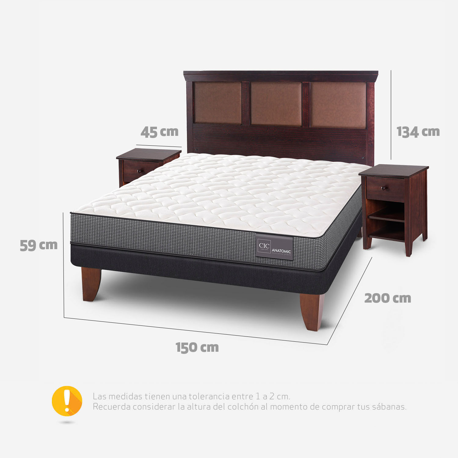 Cama Europea 2 Plazas Anatomic Base Normal + Set Torino Chocolate