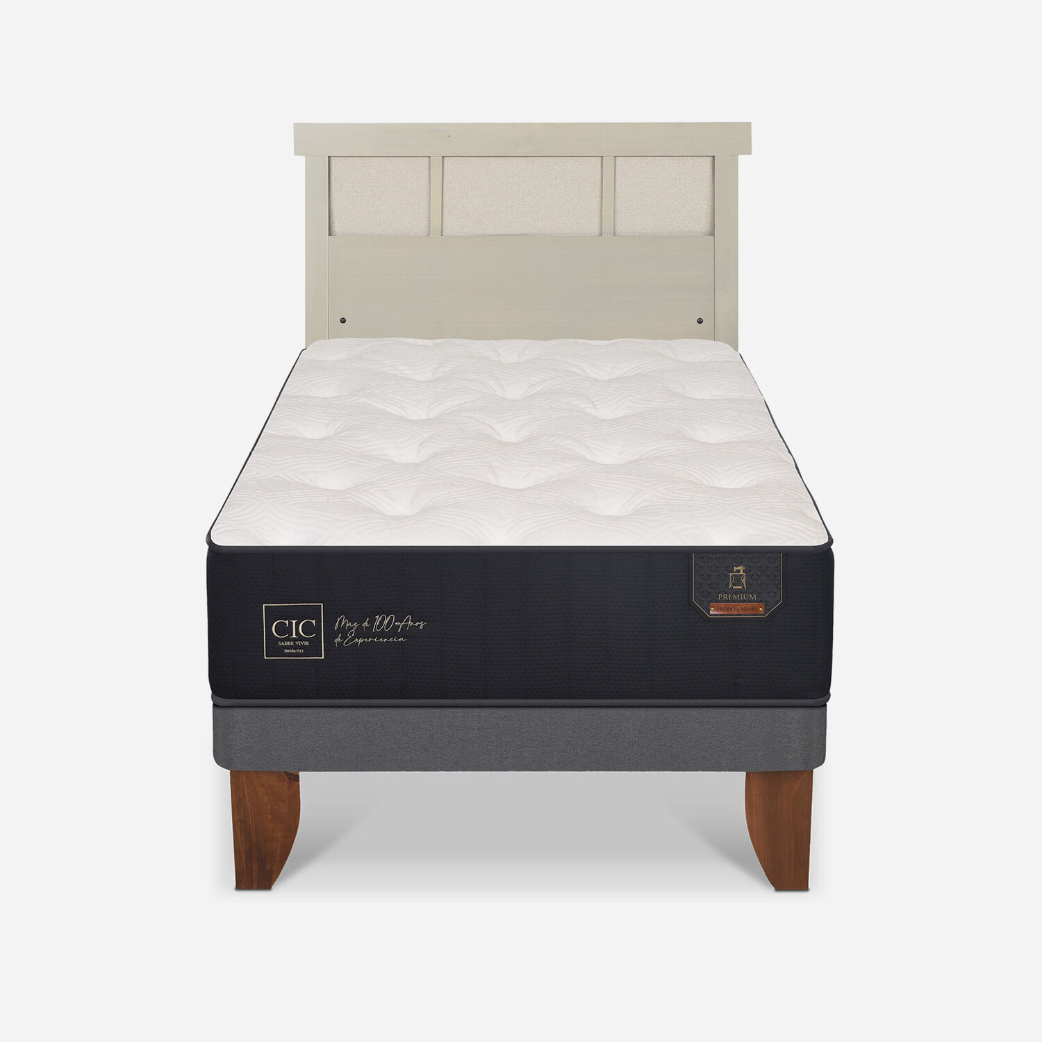 Cama Europea 1,5 Plazas Premium + Respaldo Dublín Alpino