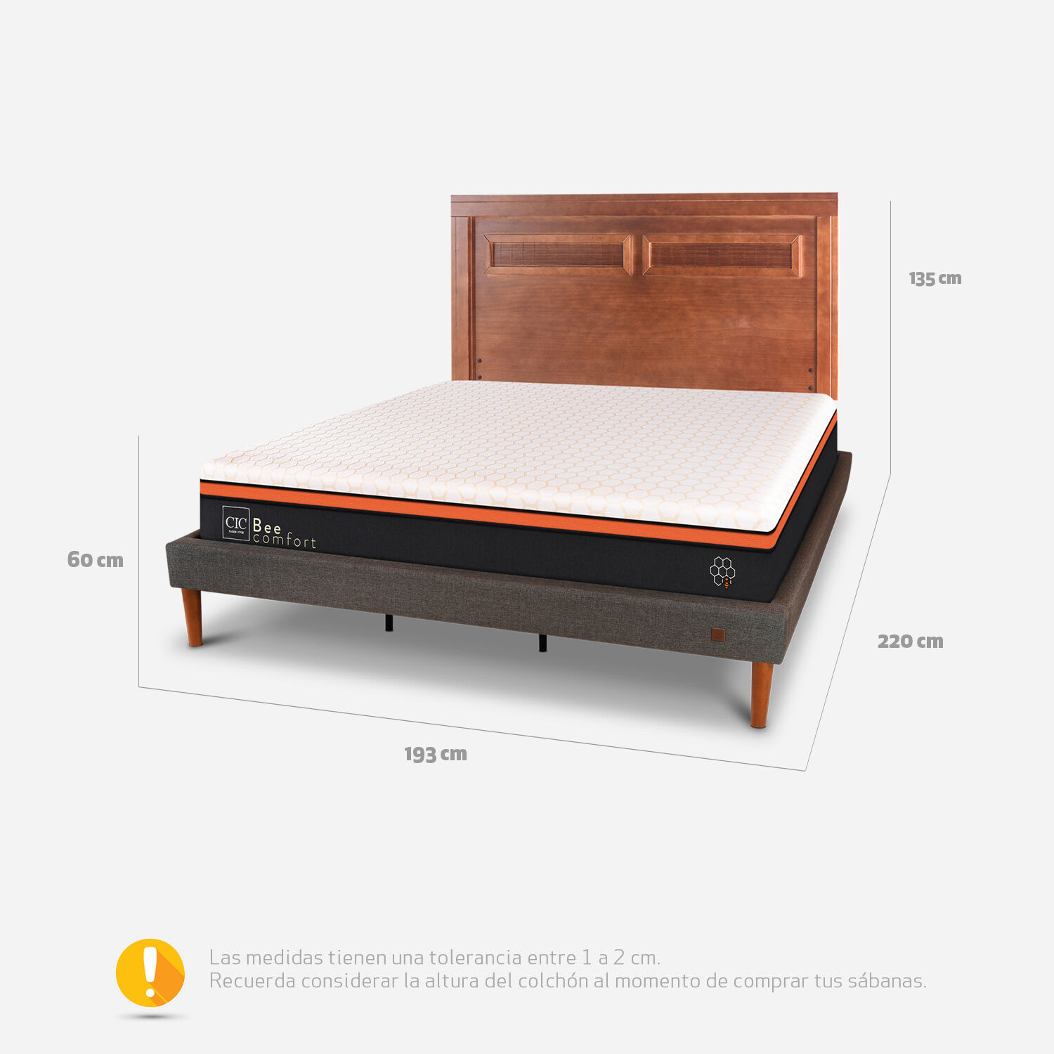 Cama Europea Curve King Bee Comfort + Respaldo Mil&aacute;n Caramel