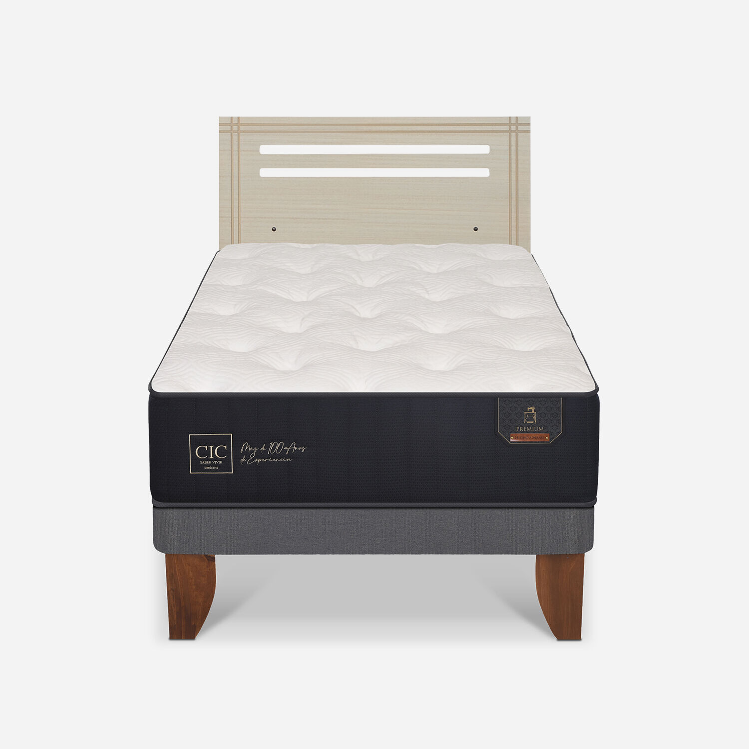 Cama Europea 1,5 Plazas Premium + Respaldo Múnich Alpino