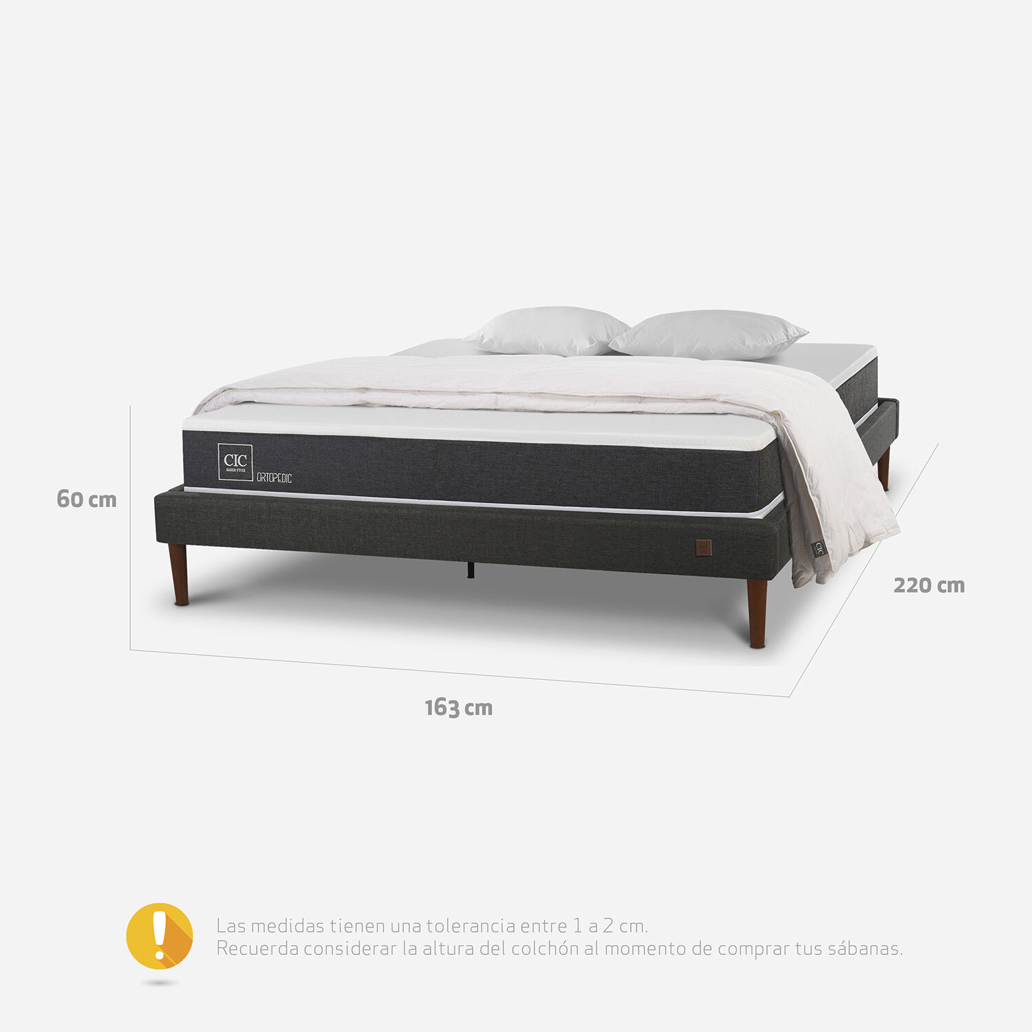 Cama Europea Curve 2 Plazas Ortopedic + Plum&oacute;n + Almohadas