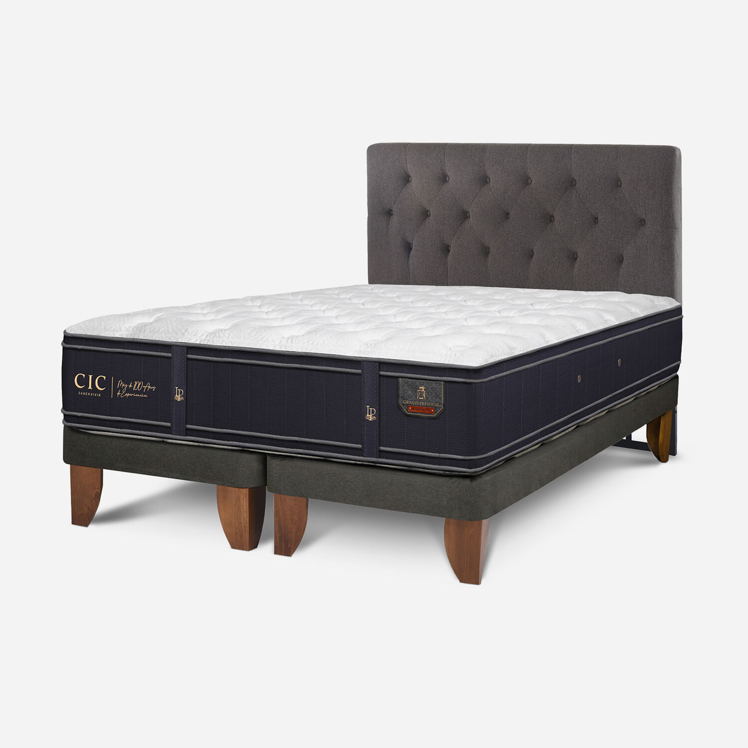 Cama Europea 2 Plazas Grand Premium Base Dividida + Respaldo Kavery