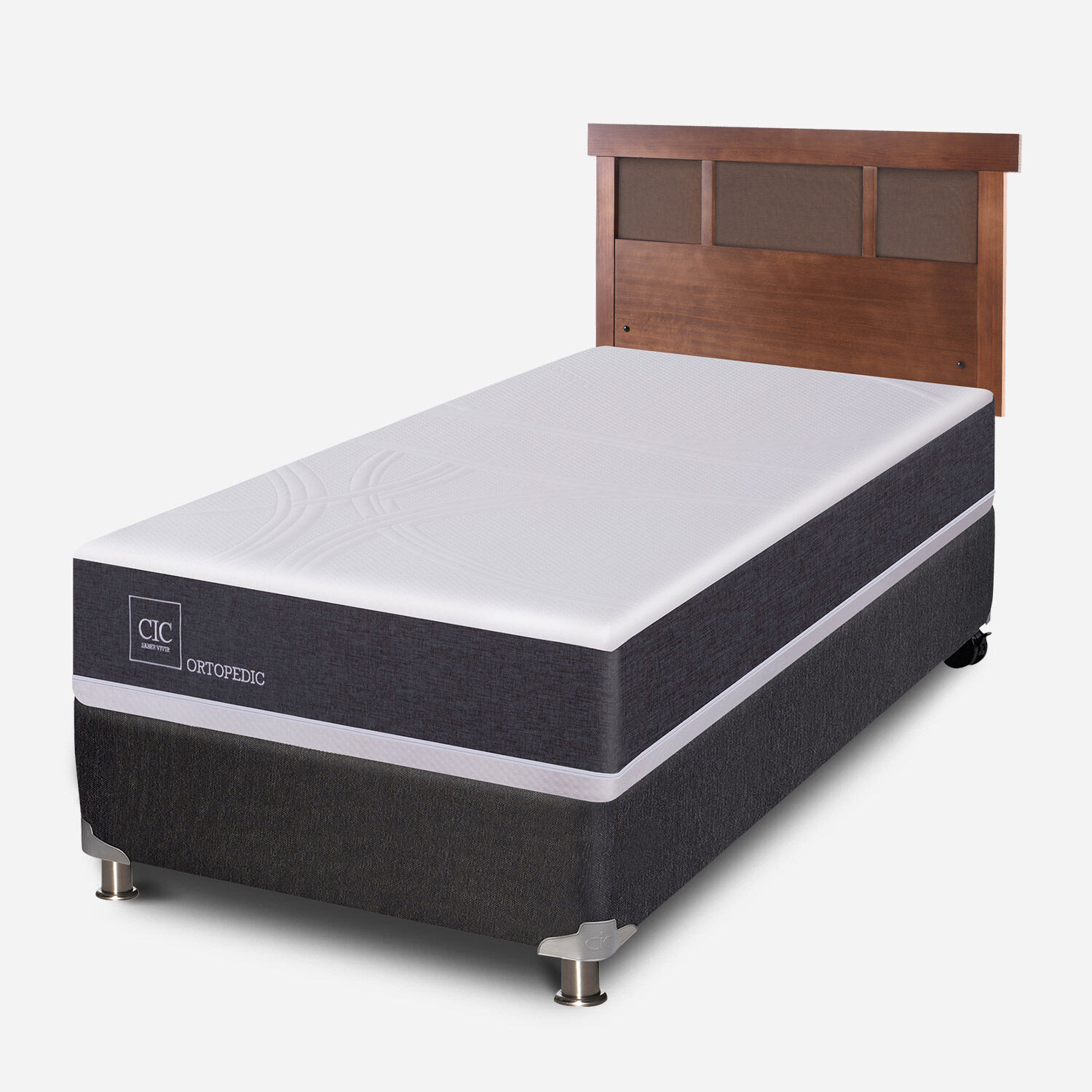 Box Spring 1 Plaza Ortopedic 5 Zonas + Respaldo Dubl&iacute;n Caramel