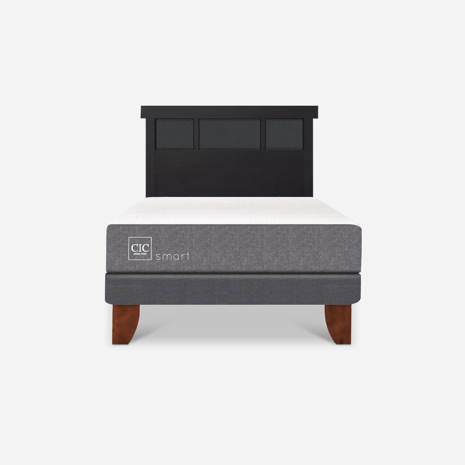 Cama Europea 1,5 Plazas Smart + Respaldo Dubl&iacute;n Negro