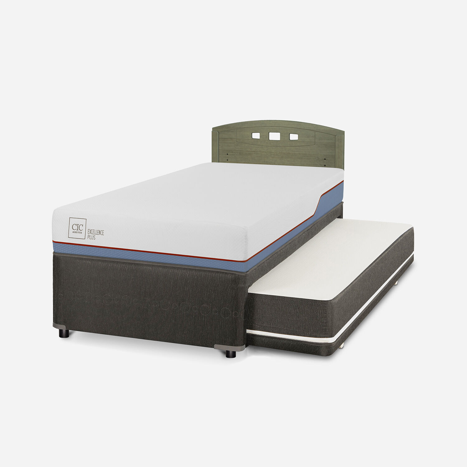 Cama Nido Diván Excellence Plus + Respaldo Gales Olivo