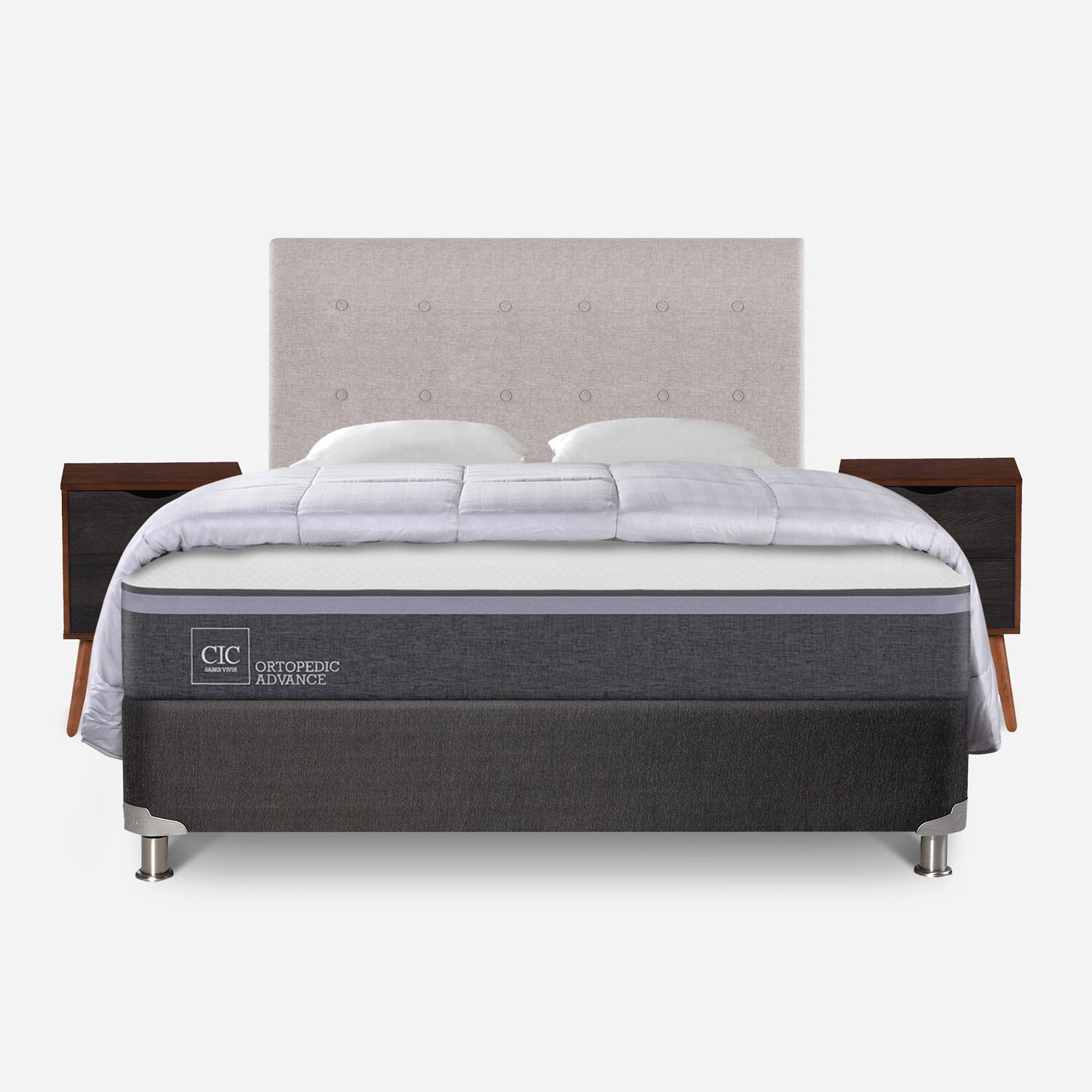 Box Spring 2 Plazas Ortopedic Advance Base Normal 5 Zonas + Almohadas + Plum&oacute;n + Set Tigris