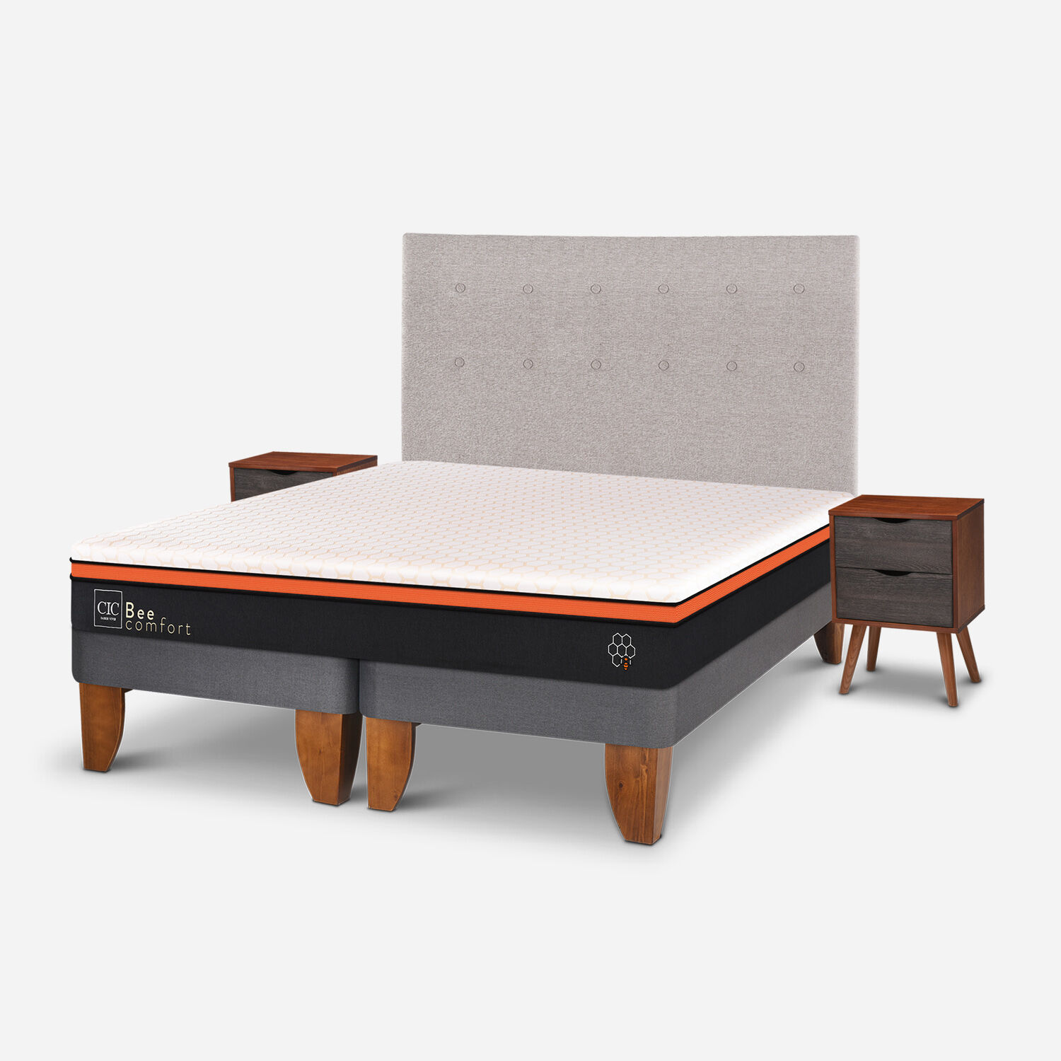 Cama Europea 2 Plazas Bee Comfort Base Dividida + Set Tigris