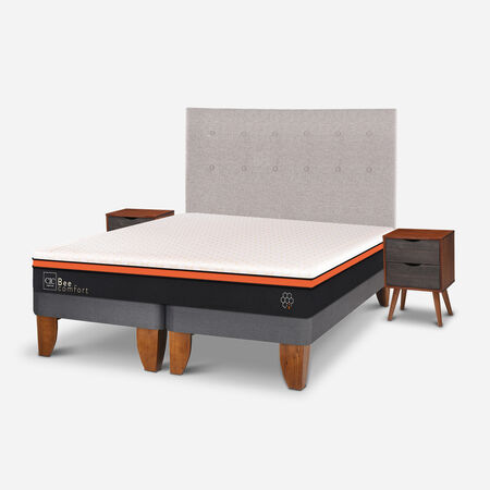 Cama Europea 2 Plazas Bee Comfort Base Dividida + Set Tigris