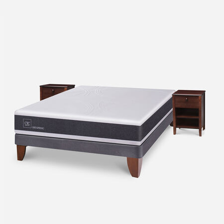 Cama Europea 2 Plazas Ortopedic Base Normal + Veladores Torino Chocolate