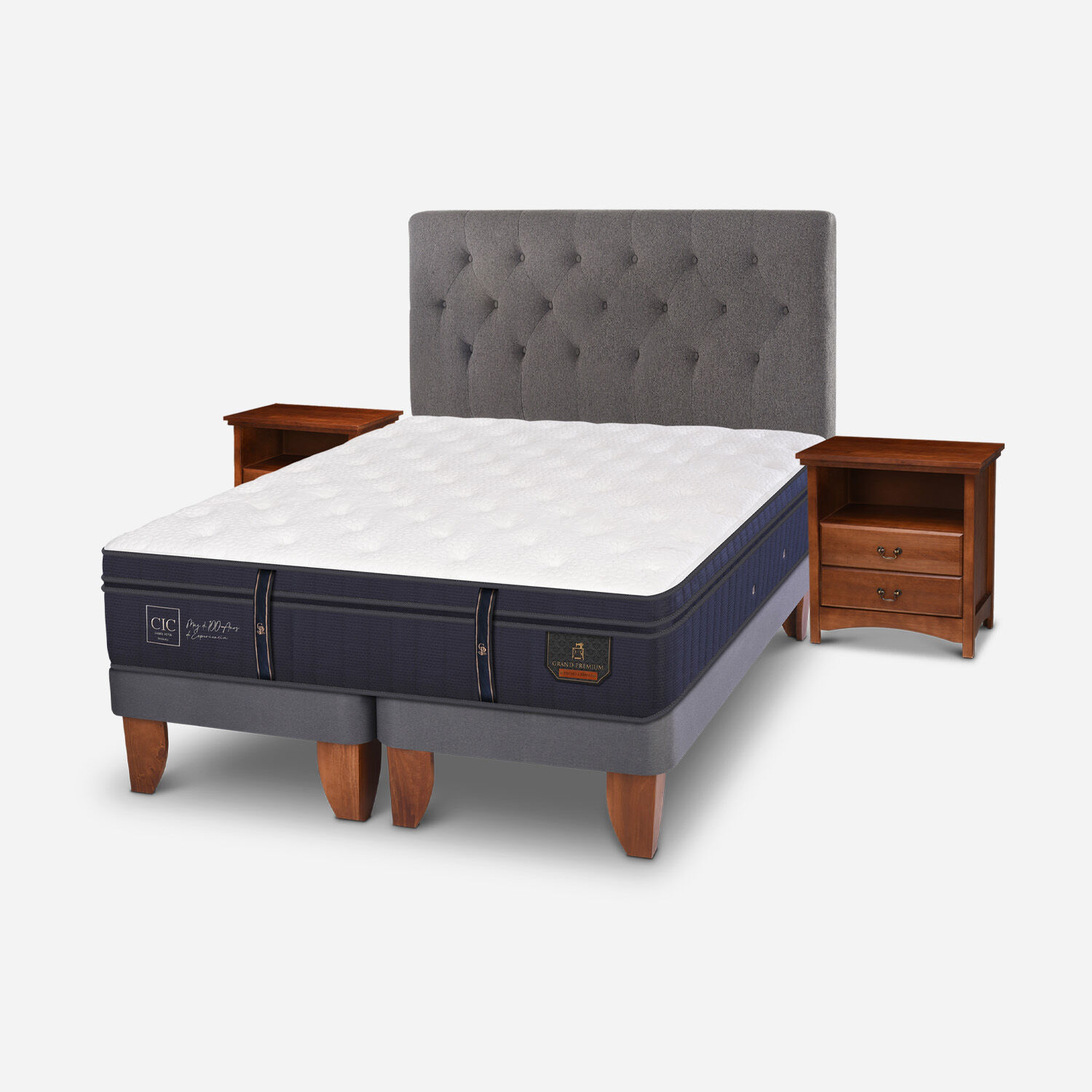 Cama Europea 2 Plazas Grand Premium Base Dividida + Set Kavery