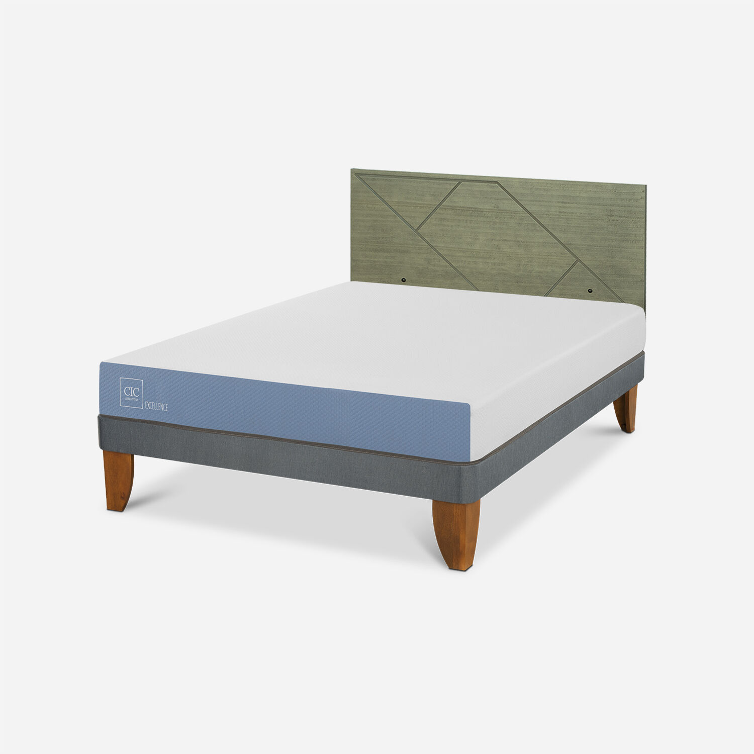 Cama Europea 2 Plazas Excellence Base Normal + Respaldo Villarrica Olivo