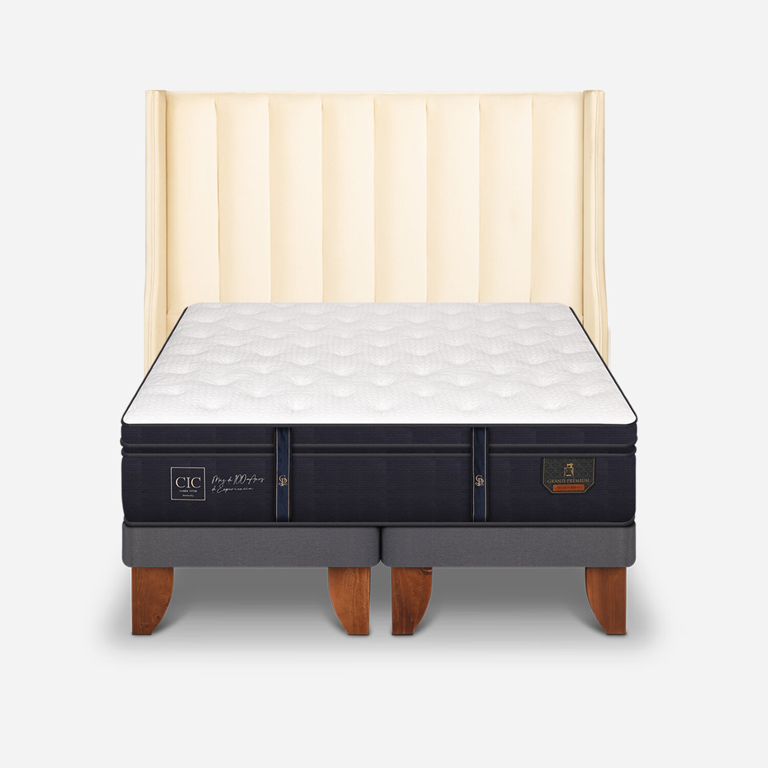 Cama Europea 2 Plazas Grand Premium Base Dividida + Respaldo Panaro