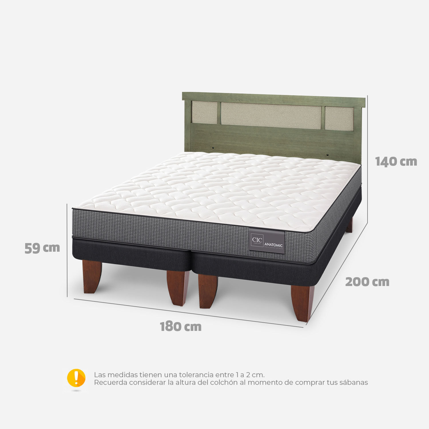 Cama Europea King Anatomic + Respaldo Dublín Olivo