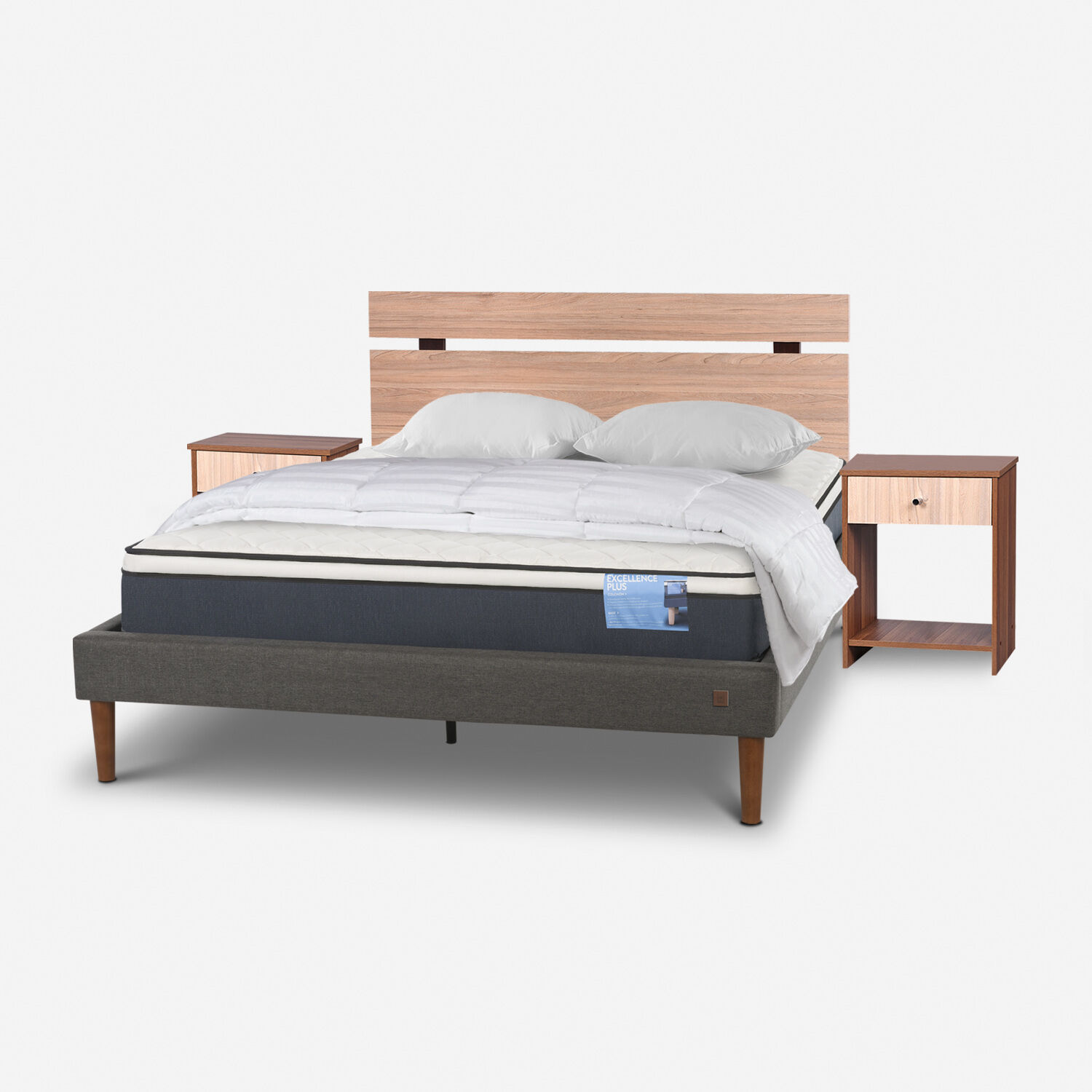 Cama Europea Curve 2 Plazas Excellence Plus + Set Olmo + Plum&oacute;n + Almohada