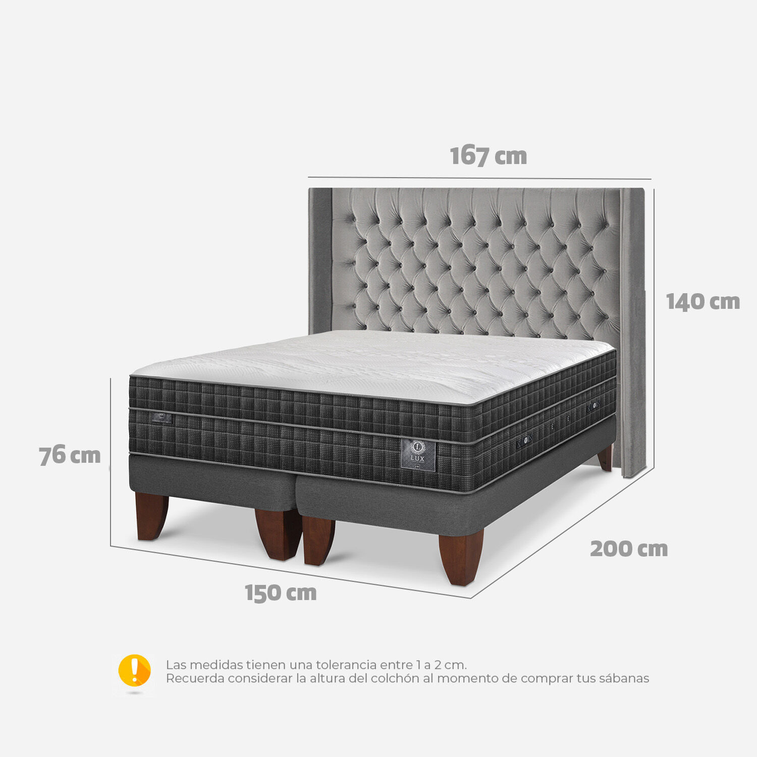 Cama Europea 2 Plazas Lux Base Dividida + Respaldo Sesia