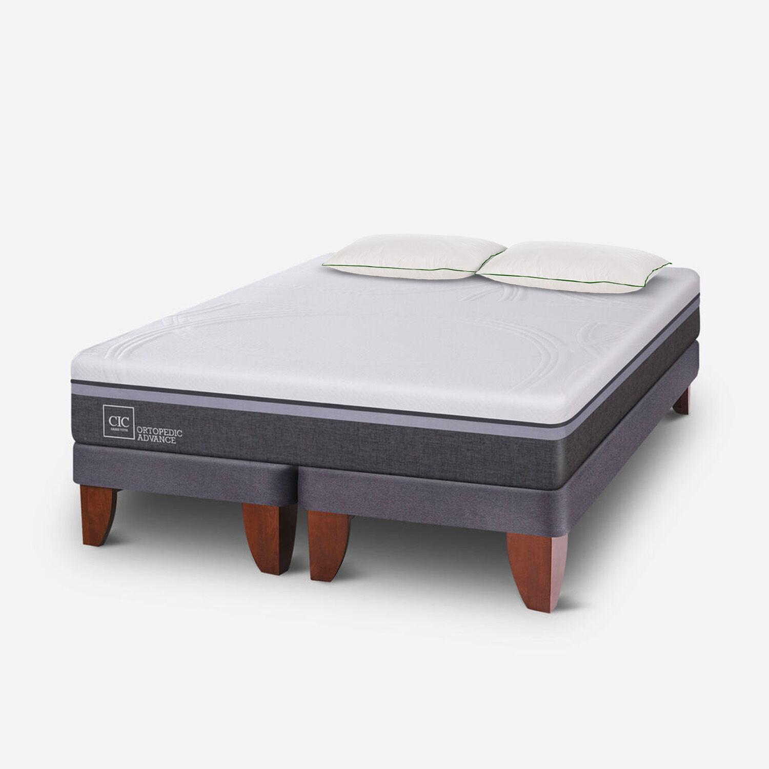 Cama Europea 2 Plazas Ortopedic Advance Base Dividida + Almohadas Down Alternative