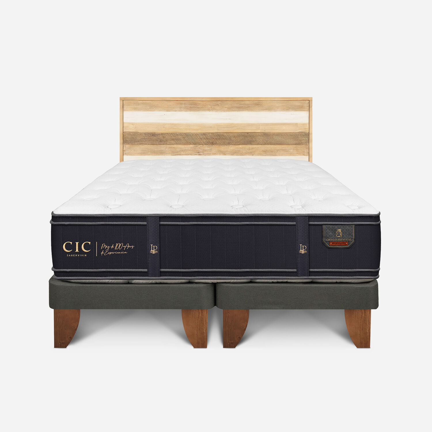 Cama Europea 2 Plazas Grand Premium Base Dividida + Respaldo Loira
