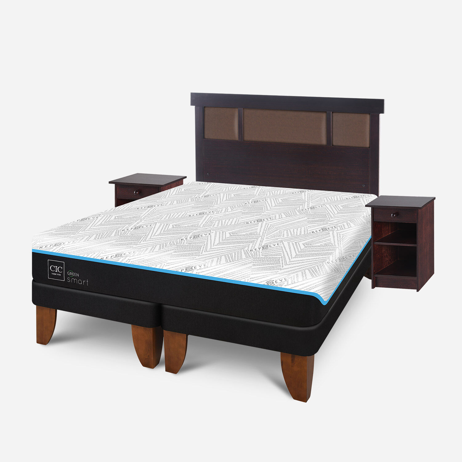 Cama Europea 2 Plazas Infinity Green Base Dividida + Set Dublín Chocolate