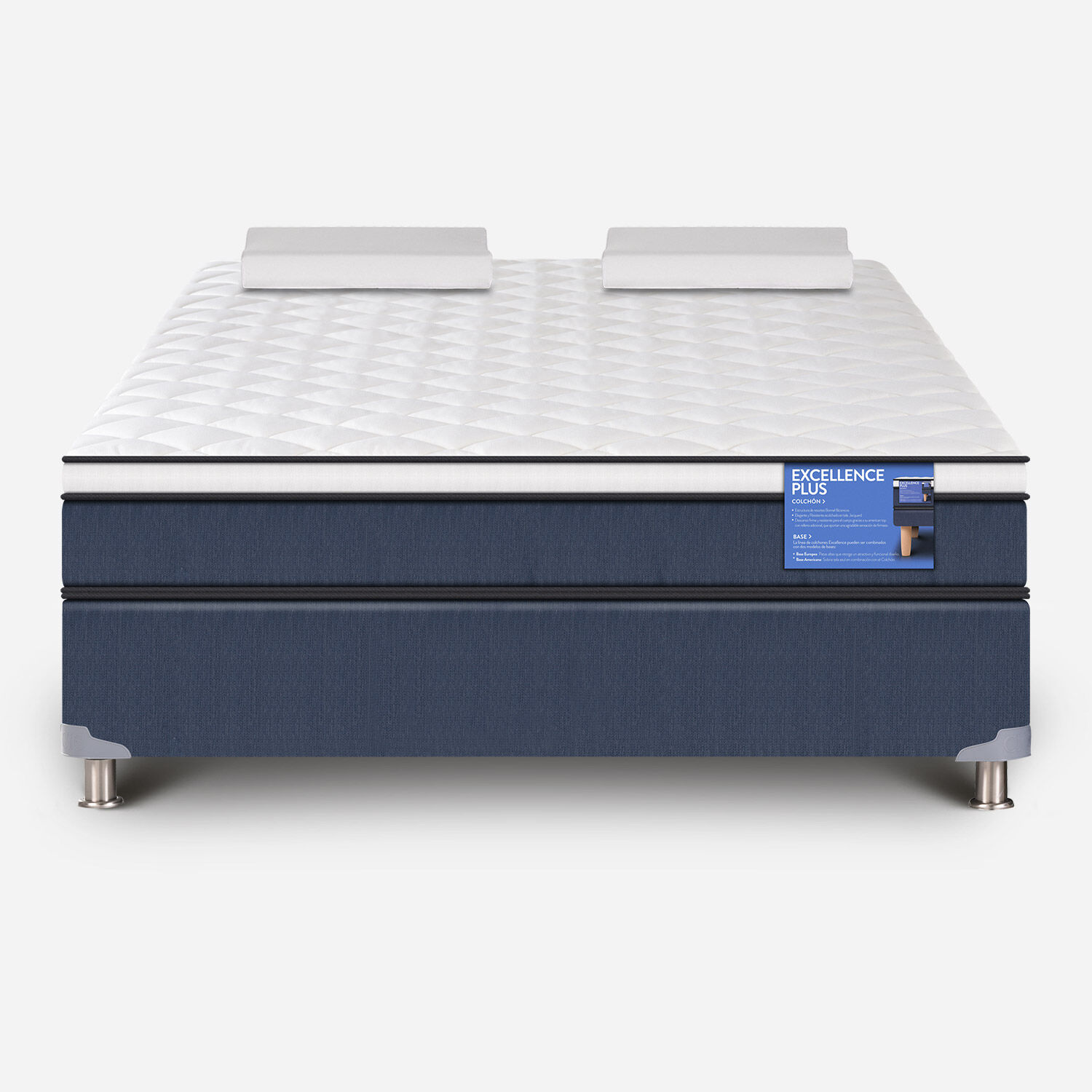 Cama Americana 2 Plazas Excellence Plus Base Normal + Almohadas Viscoel&aacute;sticas