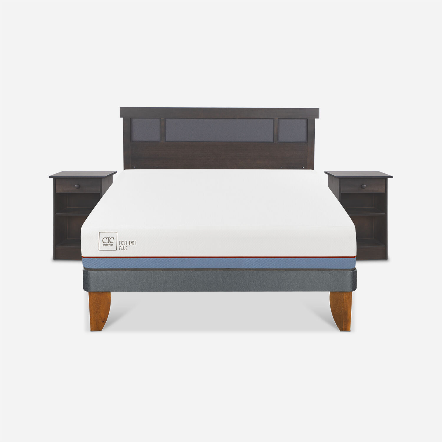 Cama Europea 2 Plazas Excellence Plus Base Normal + Set Dublín Gris