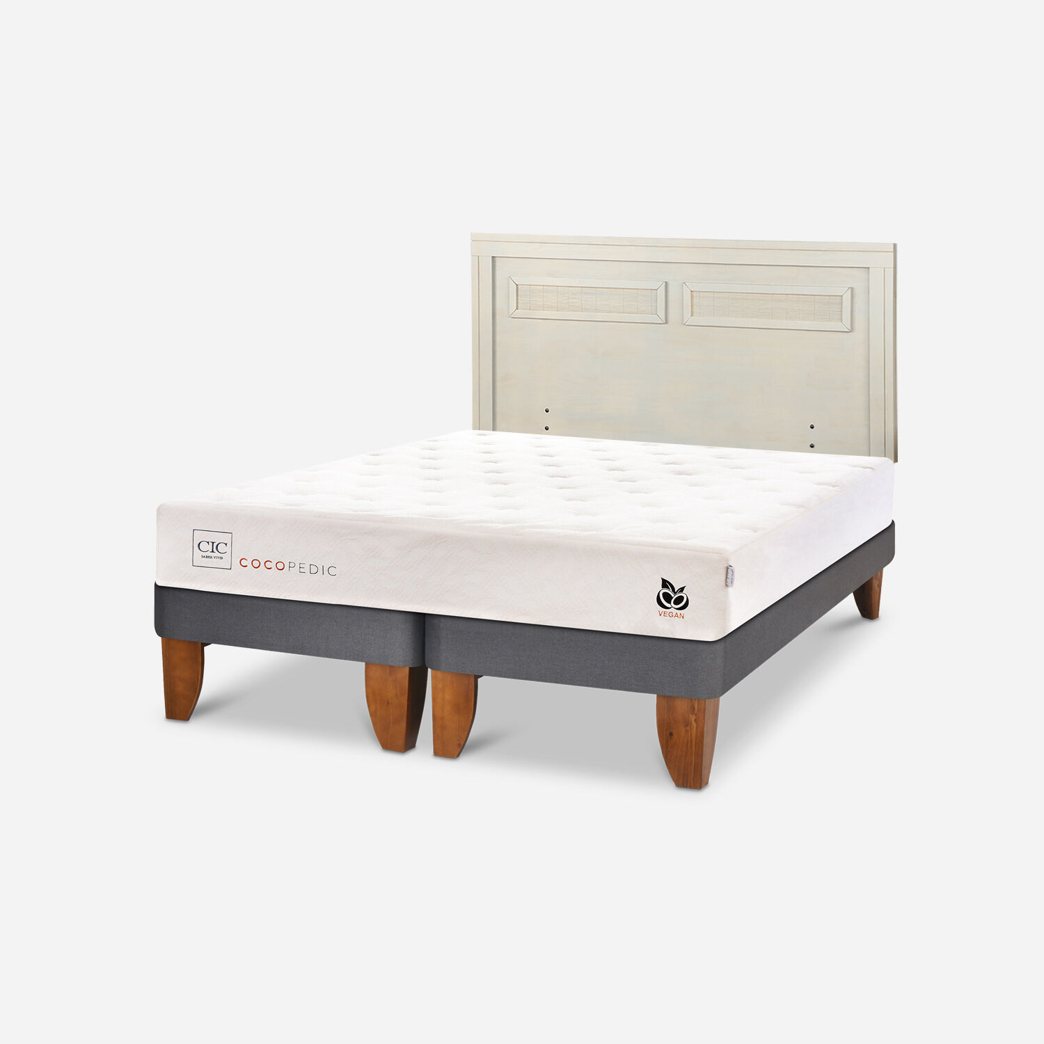 Cama Europea 2 Plazas Cocopedic Base Dividida + Respaldo Milán Alpino