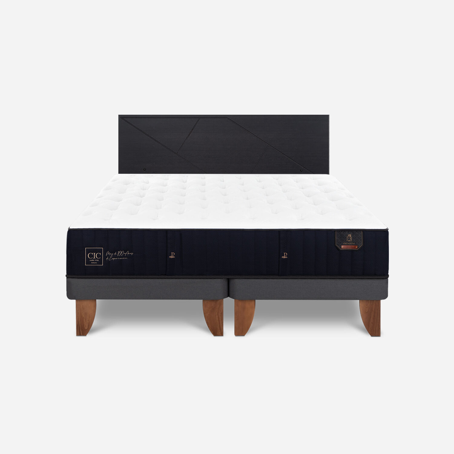 Cama Europea 2 Plazas Premium Base Dividida + Respaldo Villarrica Negro